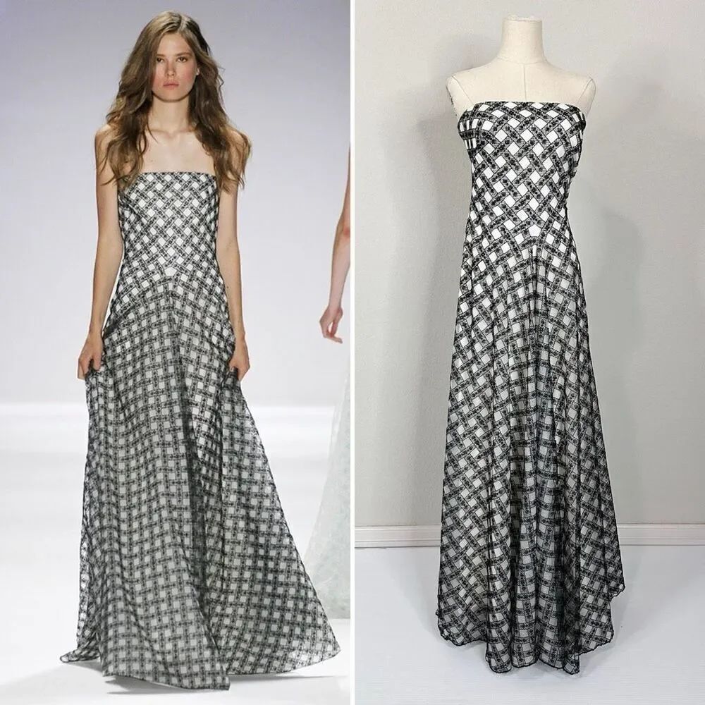 Tadashi Shoji Lattice Embroidered Strapless Gown Sz 4 Gala Formal Wedding $588
